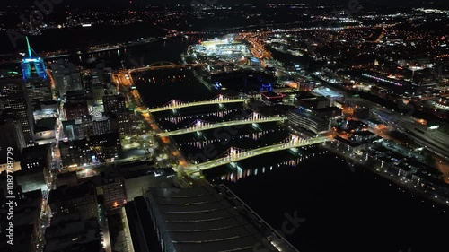 Pittsburgh Pennsylvania Penguins PPG Paints Arena Fall Winter Night Drone Aerial 4K photo