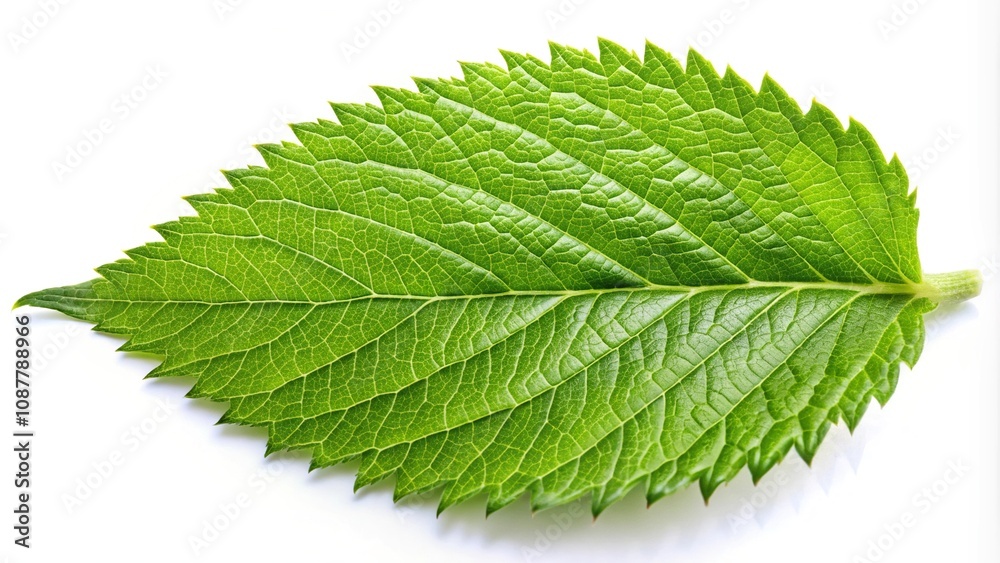 Fototapeta premium Closeup of serrated leaf back side with isolated background reflection