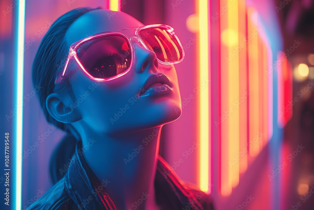 A mannequin with a minimalistic design and tinted sunglasses, A mannequin with a minimalistic design and tinted sunglasses,