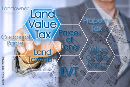 LAND VALUE TAX - Land ownership taxation concept with business manager photo