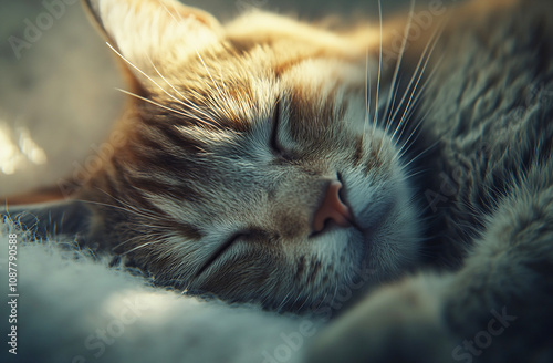 Cat napping on soft blanket photo