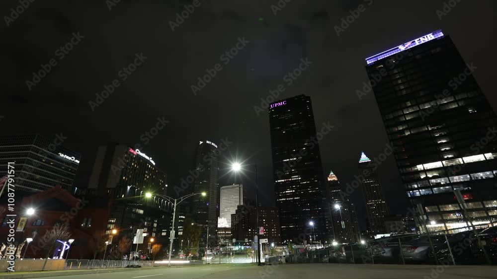 Pittsburgh Pennsylvania Penguins PPG Paints Arena Fall Winter Night Drone Aerial 4K Pittsburgh Pennsylvania Penguins PPG Paints Arena Fall Winter Night Drone Aerial 4K