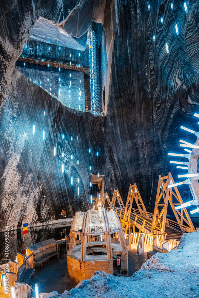 Underground theme park in big salt mine Salina Turda, Turda in Romania, transylvania. Popular tourist destination. Underground theme park in big salt mine Salina Turda, Turda in Romania, transylvania. Popular tourist destination.