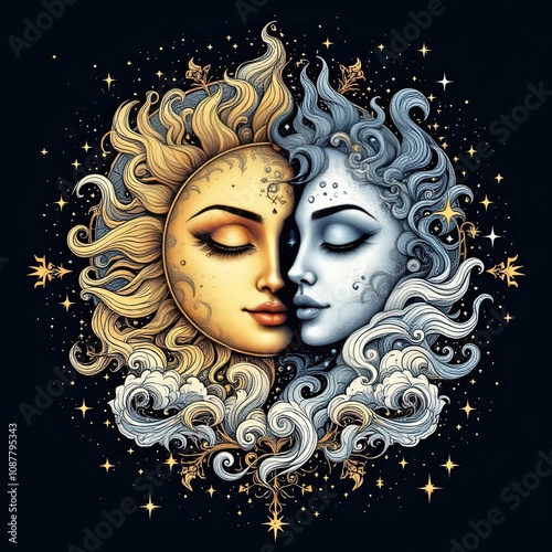 Cosmic Sun and Moon in Fantasy Style 