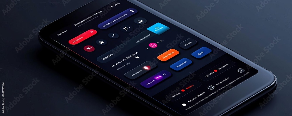 Minimalist smart home app interface, sleek design, intuitive controls, dark mode, modern style