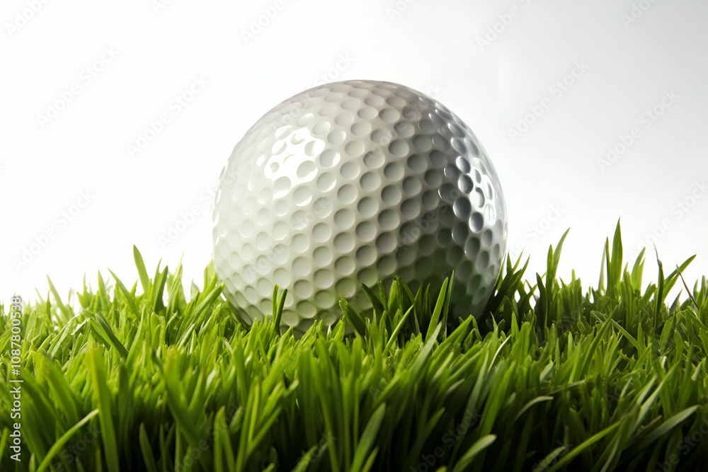 A close-up of a white golf ball resting on lush green grass, highlighting the ball's texture against a bright background. A close-up of a white golf ball resting on lush green grass, highlighting the ball's texture against a bright background.
