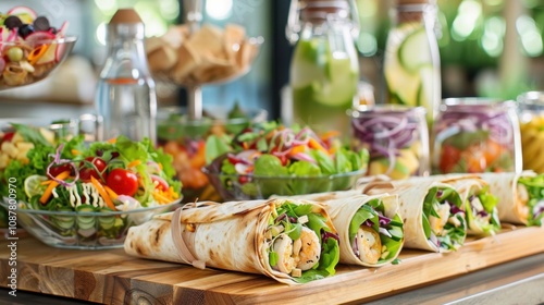 A refreshing salad wrap station with a variety of fillings such as Greek chicken, Caesar shrimp photo