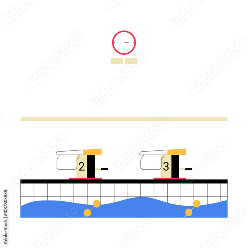 Empty Swimming Lanes At Starting Blocks In Flat Vector Illustration Symbolizing Sports Facilities, Preparation, And Athletics, Isolated On White Background