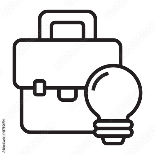 Business Innovation with Briefcase and Light Bulb line icon.