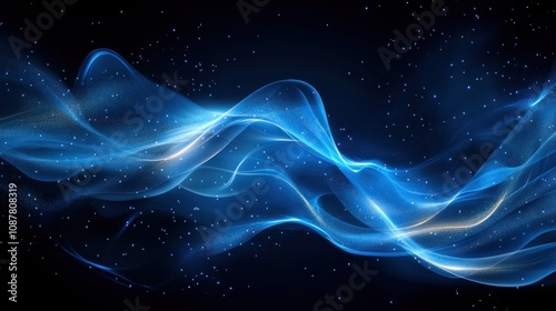 Abstract glowing blue wave on dark background.