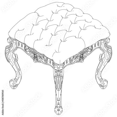 Pouf line vector antique furniture, Renaissance style. For museum and palace interiors. Room decoration. Hand draw vector illustration isolated on white background.