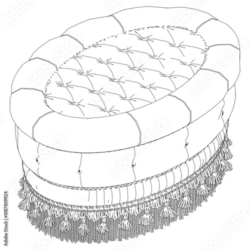 Pouf line vector antique furniture, Renaissance style. For museum and palace interiors. Room decoration. Hand draw vector illustration isolated on white background.