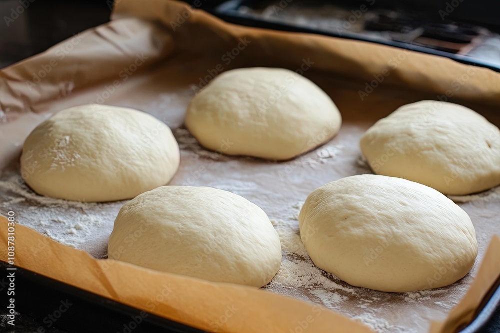 Freshly Kneaded Dough Resting on a Baking Tray in a Cozy Kitchen During the Afternoon Freshly Kneaded Dough Resting on a Baking Tray in a Cozy Kitchen During the Afternoon