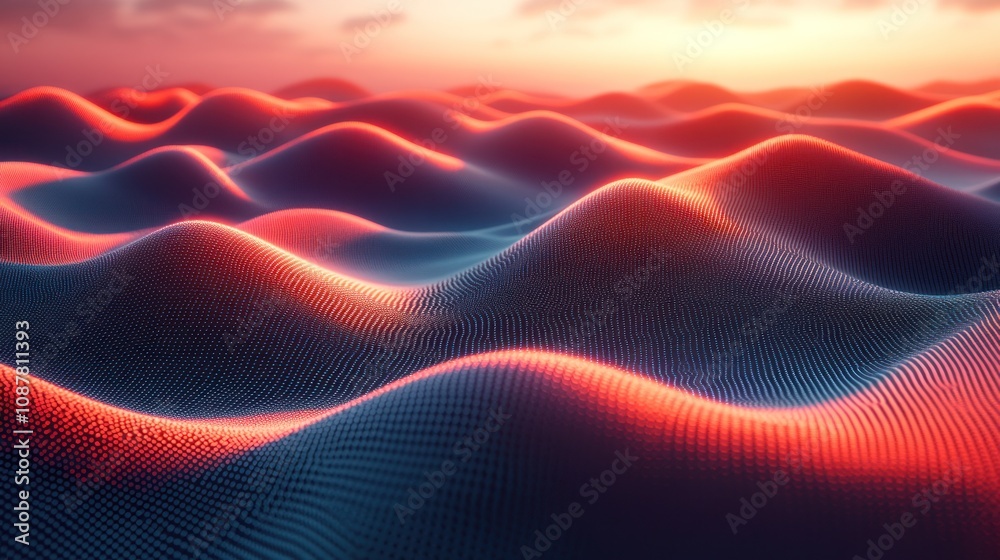 Fototapeta premium Abstract landscape with flowing, illuminated waves.