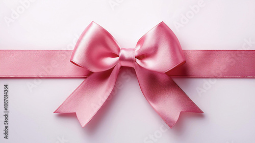 Pink Ribbon with Bow Tied in the Middle on a Plain Background