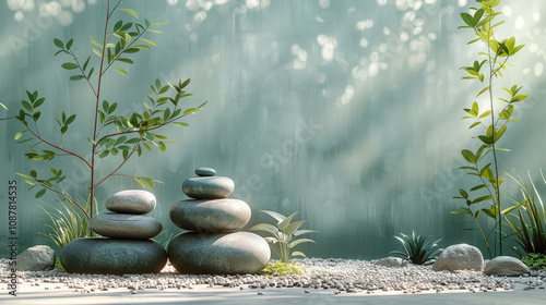 Zen Stone Stack in Tranquil Nature Setting  
