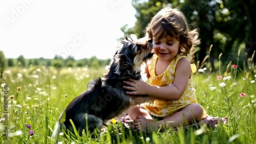 Child with dog. Video