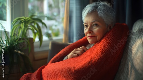The Elderly Woman Wrapped Comfortably