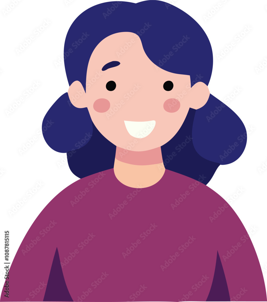 Flat illustration avatar of a woman wearing a purple shirt Flat illustration avatar of a woman wearing a purple shirt