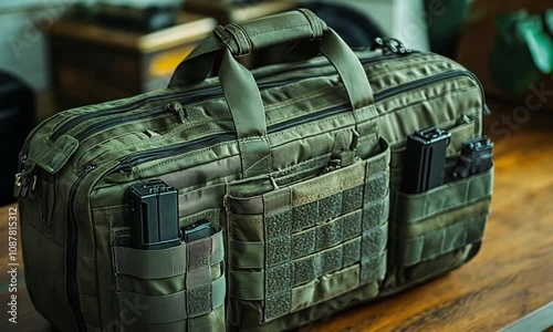 Tactical Gear Bag: Olive Green, Durable, and Multi-Compartment photo