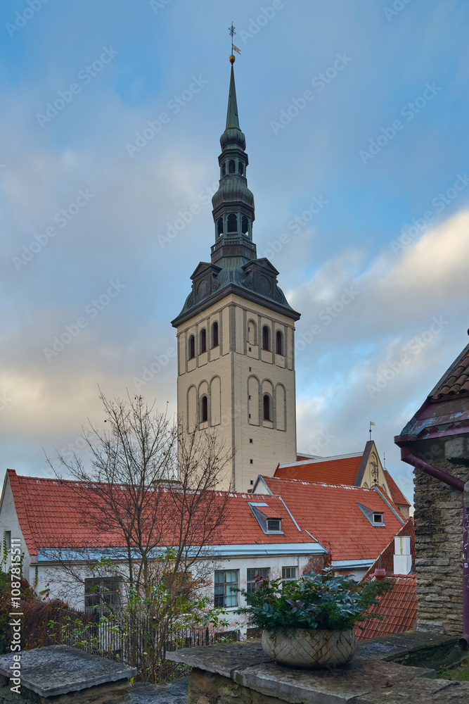 Fototapeta premium Streets, roofs, sights of Estonian Tallinn: autumn, sunny evening.