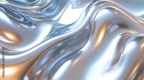 Abstract silver liquid background with wavy surface. photo