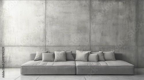 Grey Sofa Against a Concrete Wall Background photo