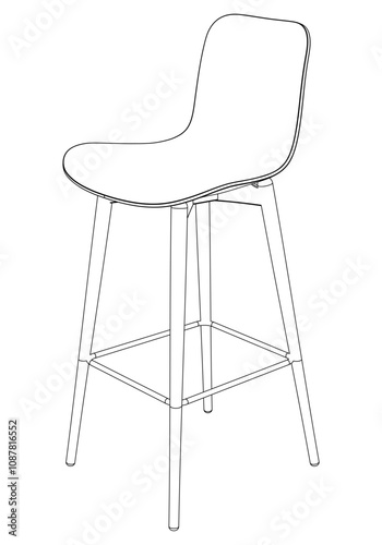 Bar Chair, Bar stool editable vector illustration on white background. chair Line art, clip art, Fancy Chair, Hand-drawn design elements 