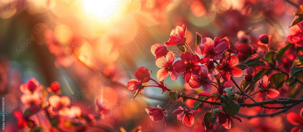 Nature Beauty Background with Red Tree Flower Blossom in a Park Setting Nature Beauty Background with Red Tree Flower Blossom in a Park Setting