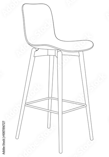 Bar Chair, Bar stool editable vector illustration on white background. chair Line art, clip art, Fancy Chair, Hand-drawn design elements 