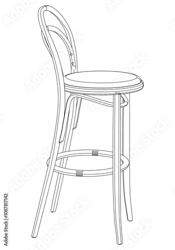 Bar Chair, Bar stool editable vector illustration on white background. chair Line art, clip art, Fancy Chair, Hand-drawn design elements 