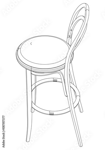 Bar Chair, Bar stool editable vector illustration on white background. chair Line art, clip art, Fancy Chair, Hand-drawn design elements 