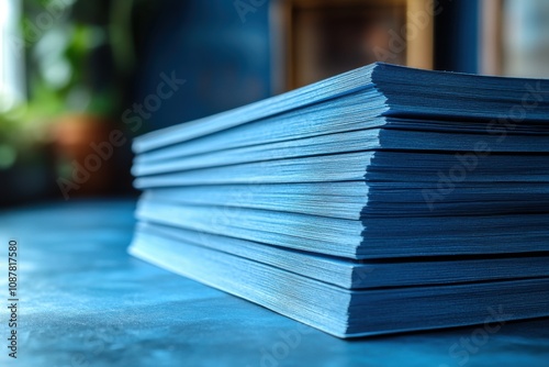 Stack of white sheets of paper on the table close-up. Work, reports, business, office photo