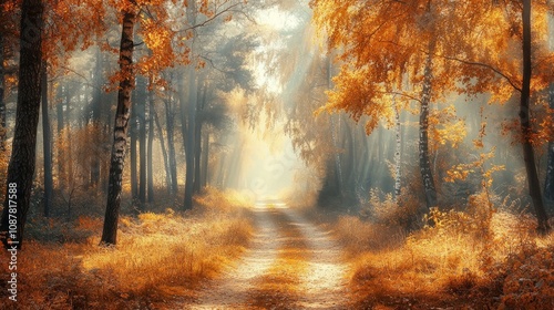 Autumn glory in New England. Stunning view of forest, mountains, and vibrant fall foliage from top of Kinsman Notch in the White Mountains of New Hampshire