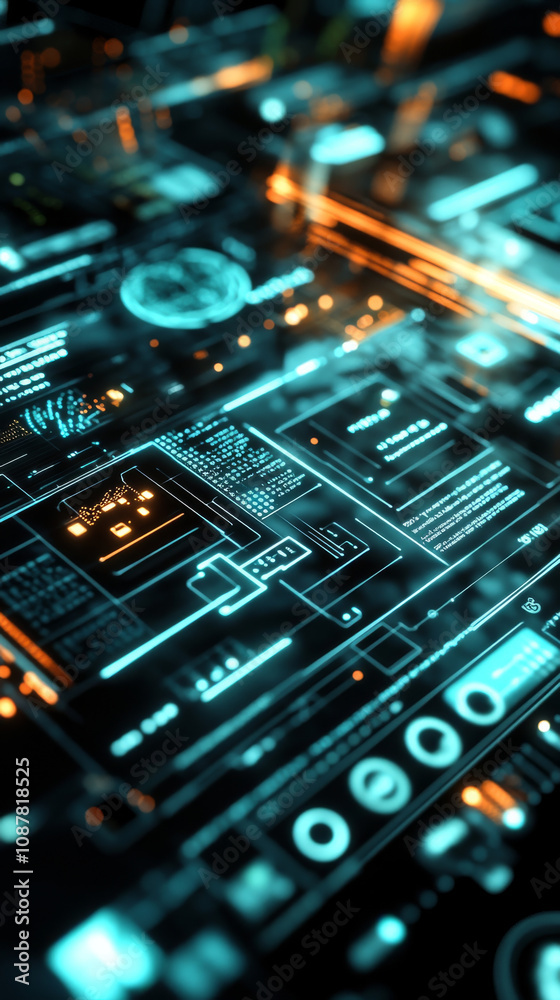 Futuristic holographic interface with glowing data display Futuristic holographic interface with glowing data display