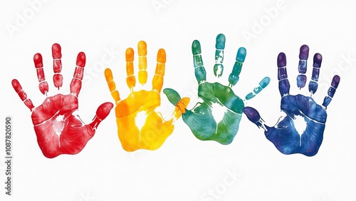 Hands in bright paint on a white background.
