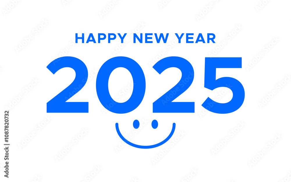 happy new year 2025 text with smile smiling symbol for celebrating new year . vector isolated on white happy new year 2025 text with smile smiling symbol for celebrating new year . vector isolated on white