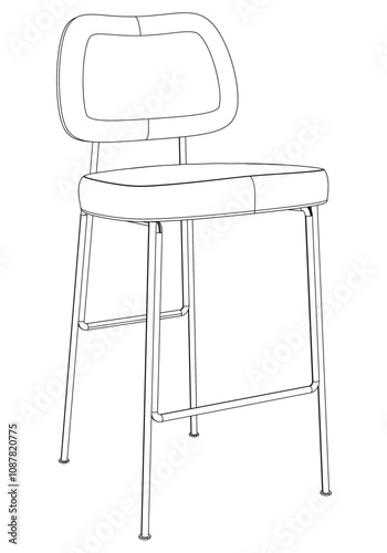 Hand-drawn bar chair and stool vector illustration. Editable line art design ideal for bar furniture, kitchen counters, and trendy seating options in modern interiors
