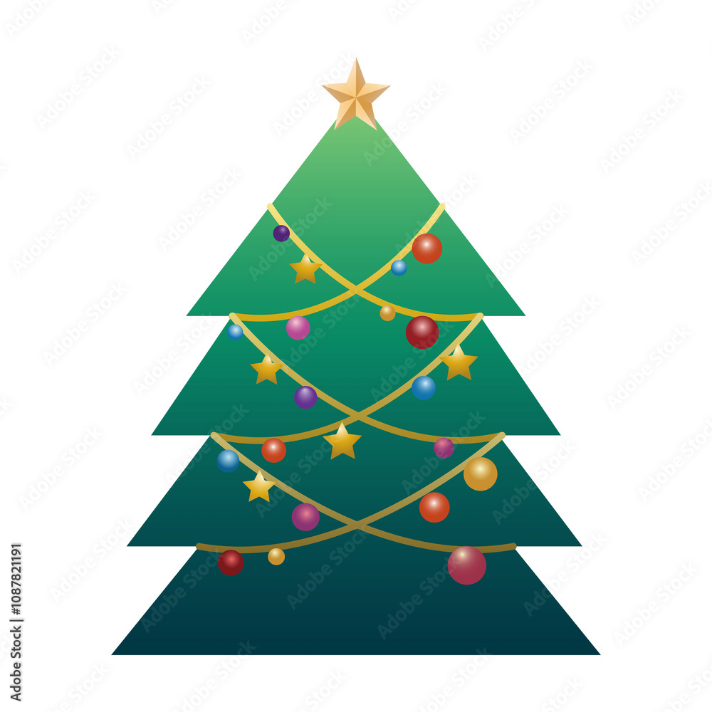 Fototapeta premium Christmas tree with colorful balls. Illustration of Christmas ornament element. 