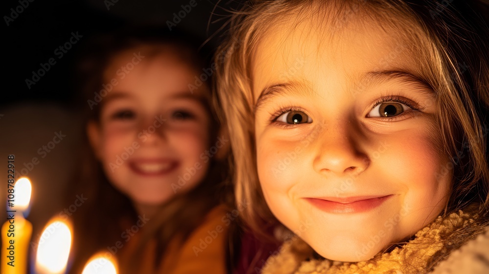 A close up of a family lighting the menorah together during Hanukkah. A close up of a family lighting the menorah together during Hanukkah.