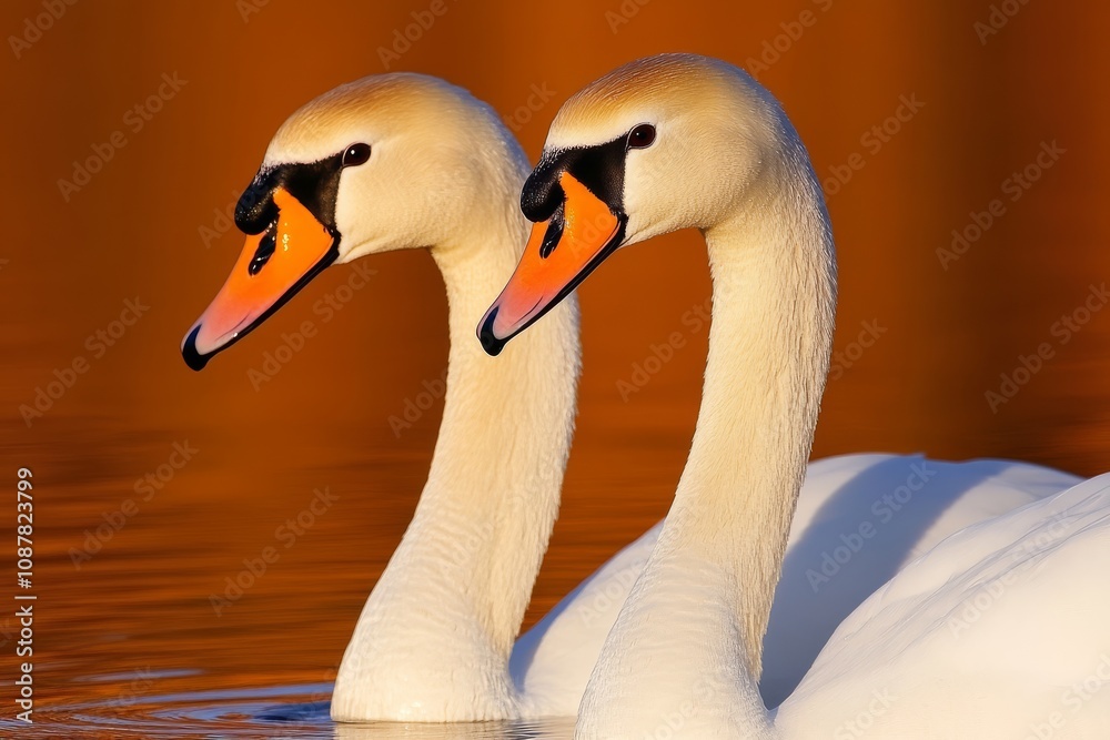 Fototapeta premium A close-up of two swans symbolizing love and harmony.