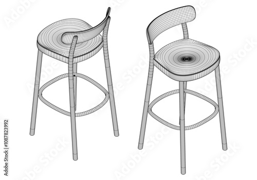 Bar Chair, Bar stool editable vector illustration on white background. chair Line art, clip art, Fancy Chair, Hand-drawn design elements with isometric Views
