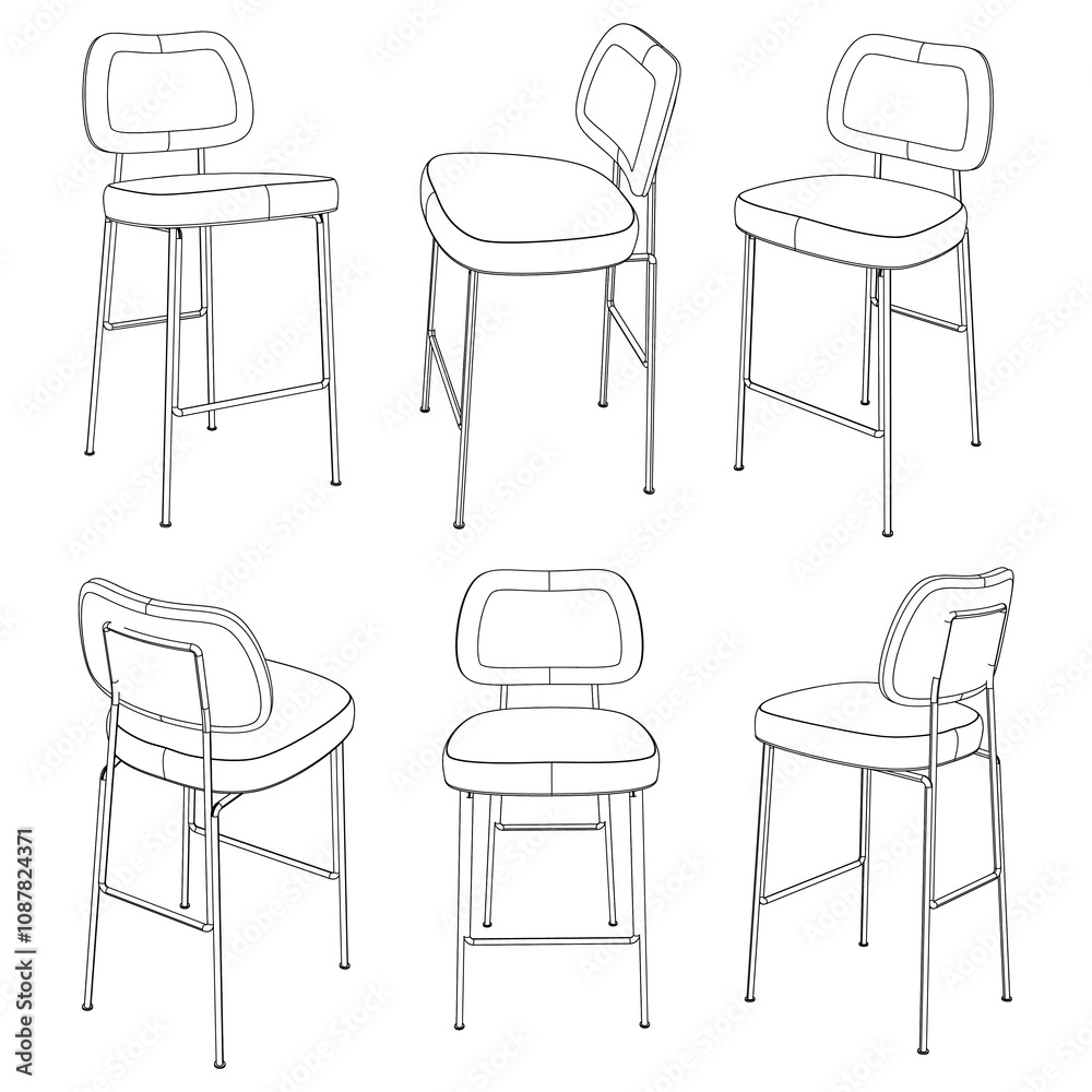 Bar stool perfect linear icon. Line art customizable illustration. Night club, drinking establishment, pub furniture. Vector isolated outline drawing Bar stool perfect linear icon. Line art customizable illustration. Night club, drinking establishment, pub furniture. Vector isolated outline drawing