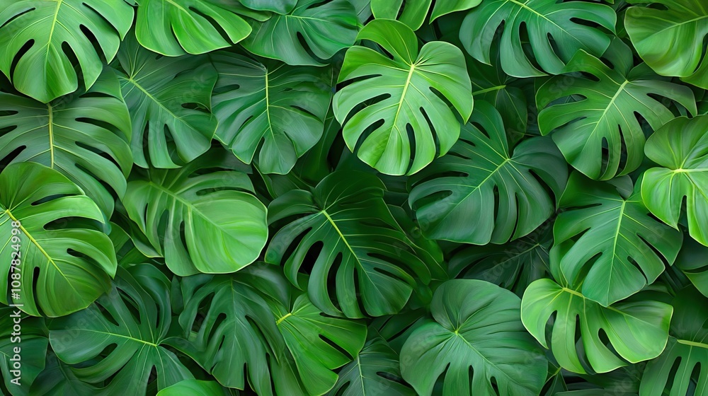 Fototapeta premium Tropical green leaves background concept. Lush Tropical Foliage in Vibrant Green Tones