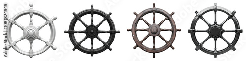 Ship wheel isolated on transparent background, Set of