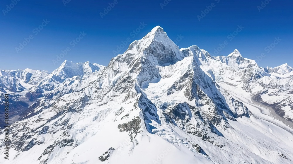 Fototapeta premium Scenic himalayas covered in snow concept. Majestic Snow-Covered Himalayan Peaks Under Clear Sky