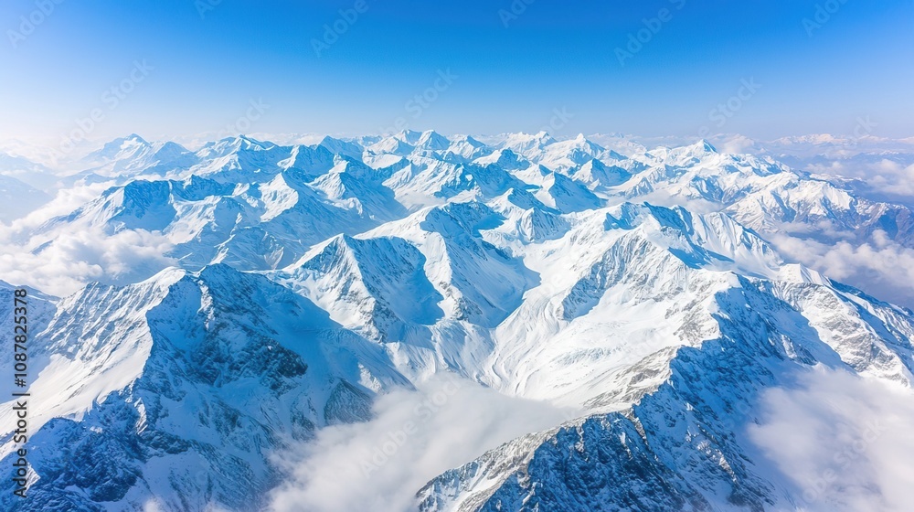 Scenic himalayas covered in snow concept. Aerial View of Himalayan Mountain Range with Glacier Scenic himalayas covered in snow concept. Aerial View of Himalayan Mountain Range with Glacier