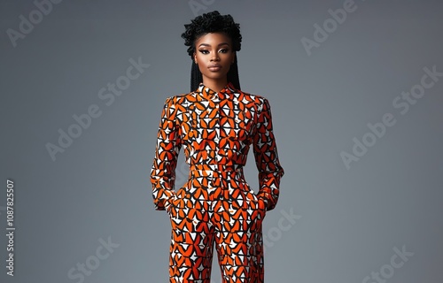 African american fashion traditional creative concept. Stylish Model in Vibrant Tribal Fashion