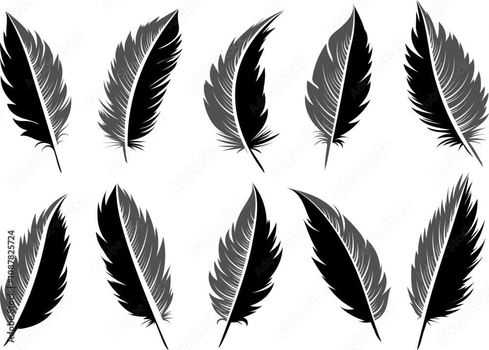 Feather engraving emblem set Feather engraving emblem set