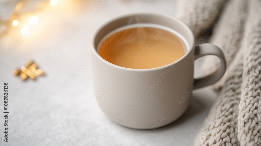 Hot drink tea warmth concept. Matte Black Ceramic Mug with Tea and Milk Hot drink tea warmth concept. Matte Black Ceramic Mug with Tea and Milk